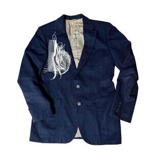 Kilgour, French & Stanbury Pinstripe Wool Blazer with Artistic Feather Graphic